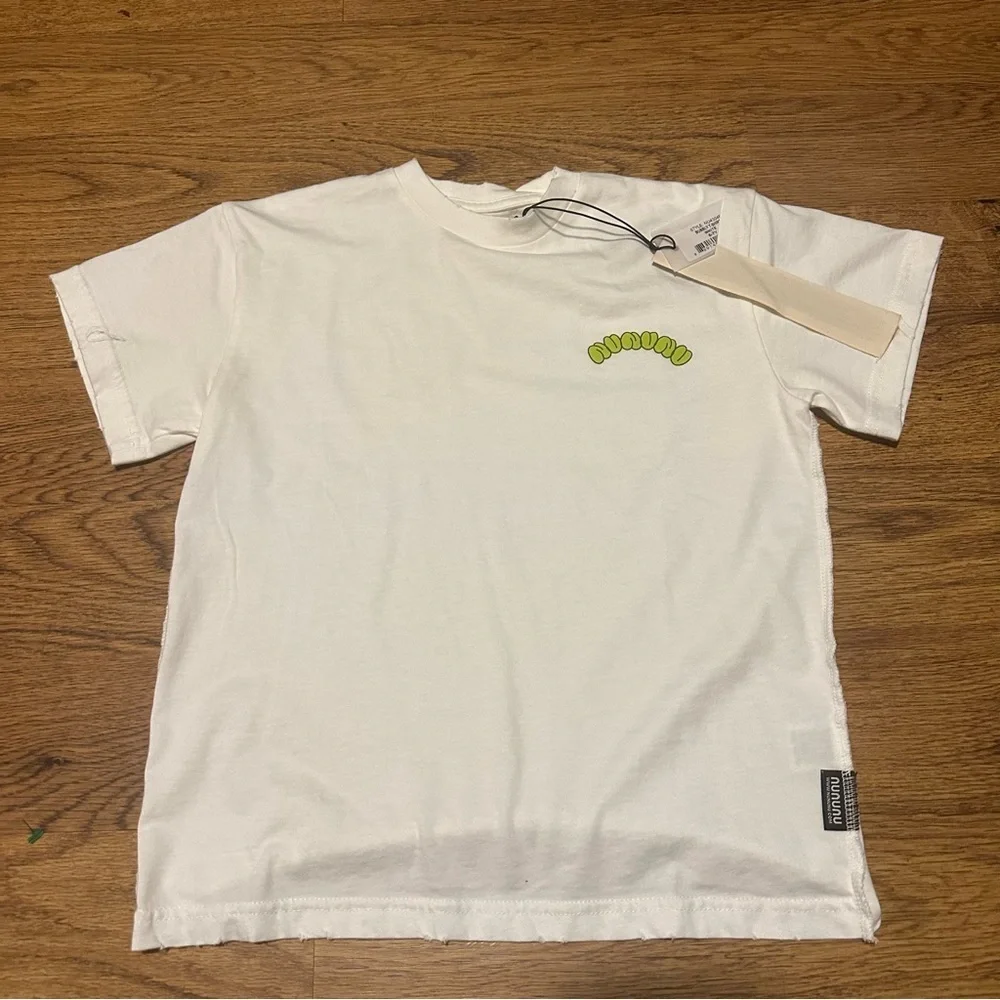 Nununu White T-Shirt soft cotton crewneck pants size 6-7 NWT short sleeve